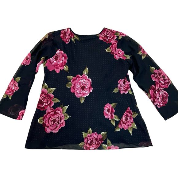 Y2K Floral Babydoll Blouse Size 18/20 Whimsigoth Embroidered Black Peplum - Picture 4 of 9